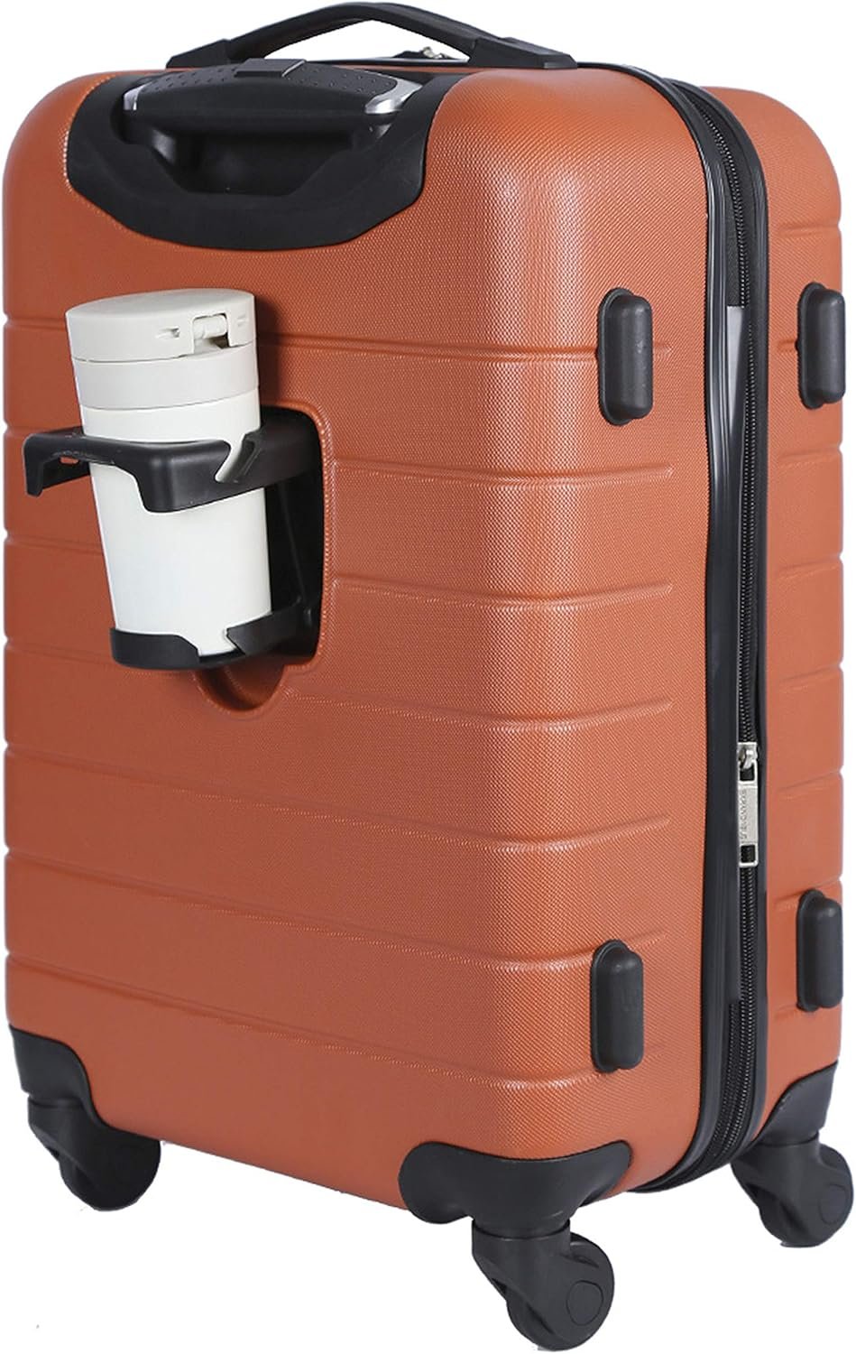 Wrangler Smart Luggage Set with Cup Holder and USB Port, Burnt Orange, 20-Inch Carry-On