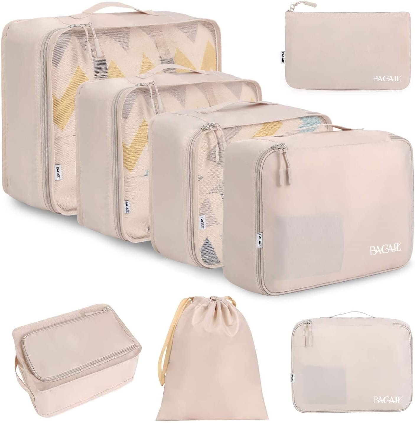 BAGAIL 8 Set Packing Cubes Luggage Organizer Bags for Travel Accessories-Cream