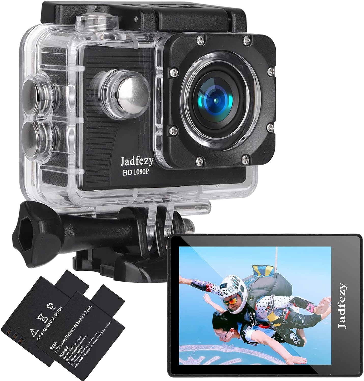 Action Camera FHD 1080P 12MP, 98FT/30M Underwater Waterproof Camera with 2 Batteries