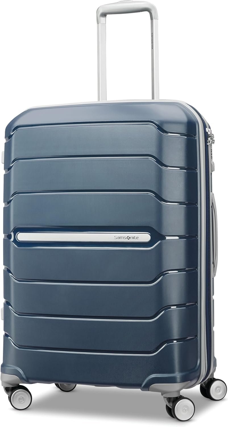 Samsonite Freeform Hardside Expandable with Double Spinner Wheels, Navy, Checked-Medium 24-Inch