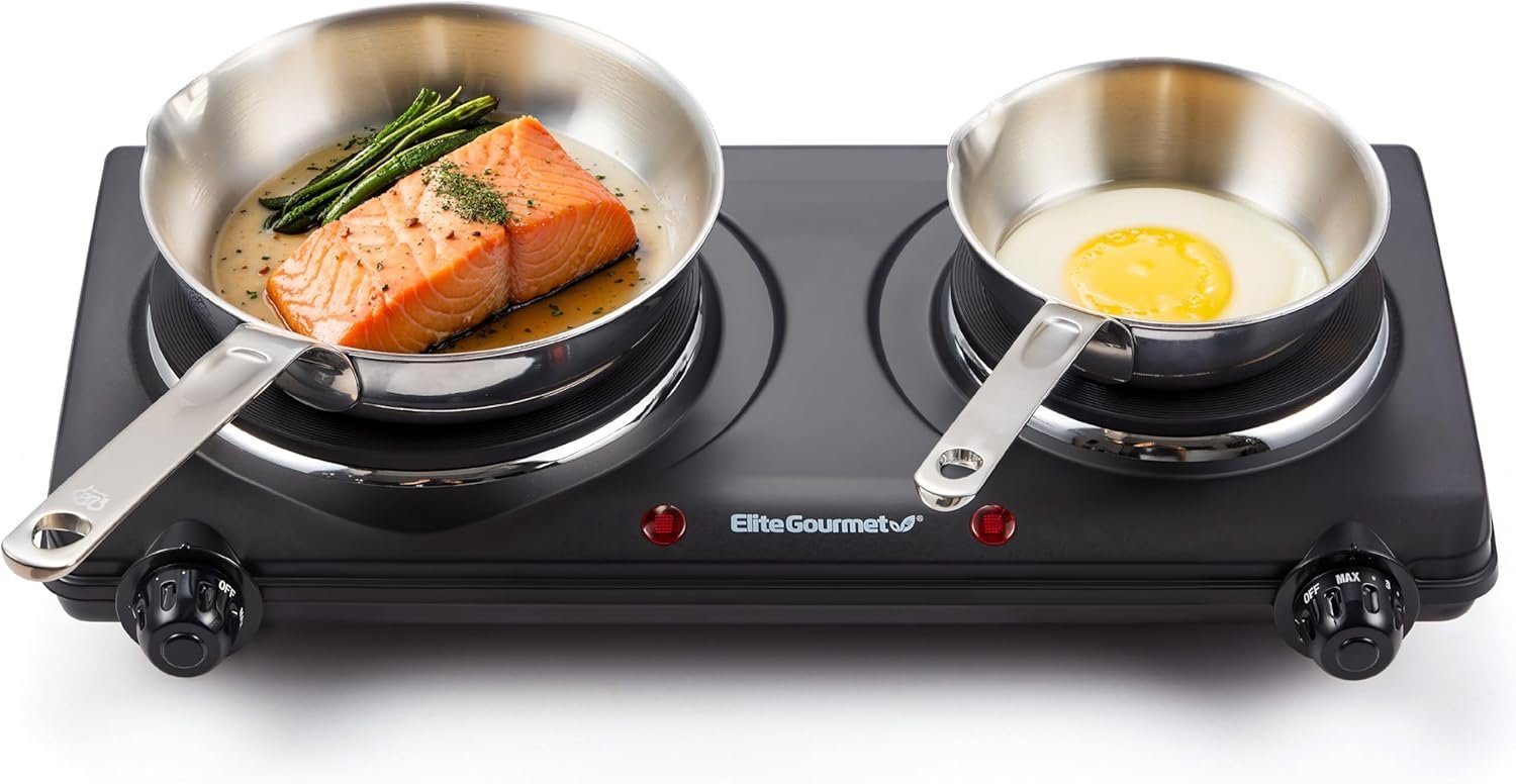 Elite Gourmet EDB-302BF# Countertop Double Cast Iron Burner