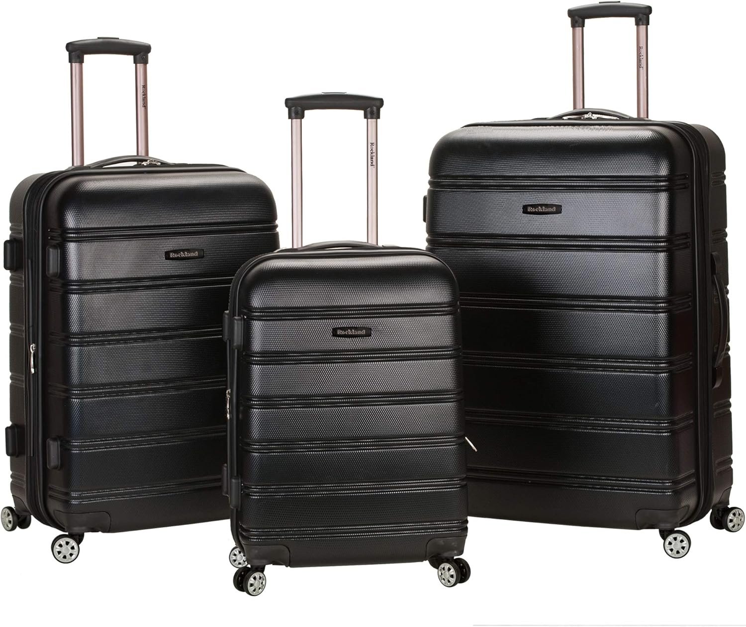 Rockland Melbourne Hardside Expandable Luggage with Spinner Wheels, Black, 3-Piece Set (20/24/28)