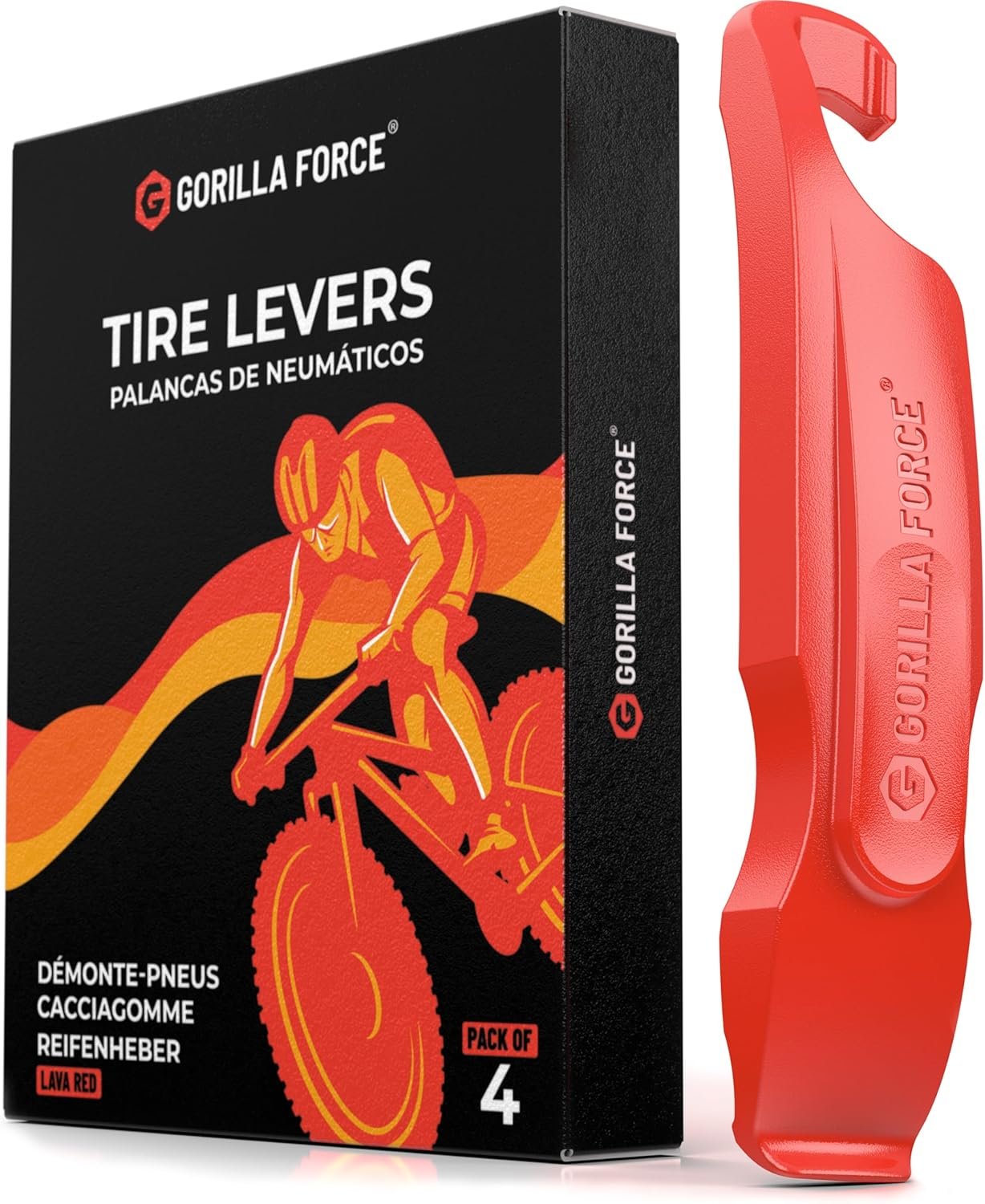 Professional Bike Tire Levers | 4 Pack | Lava Red