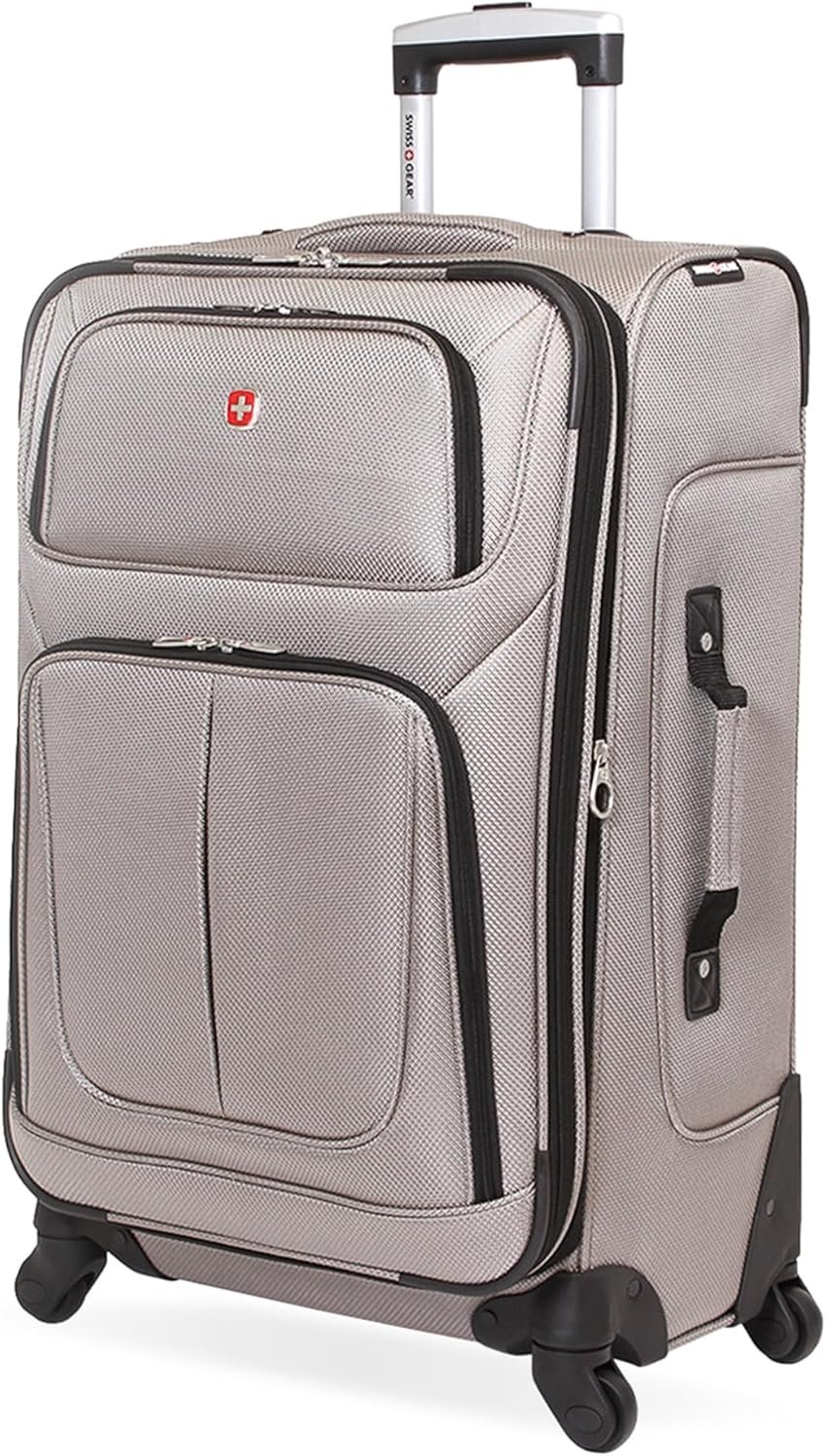 SwissGear Sion Softside Expandable Luggage, Pewter, Checked-Medium 25-Inch